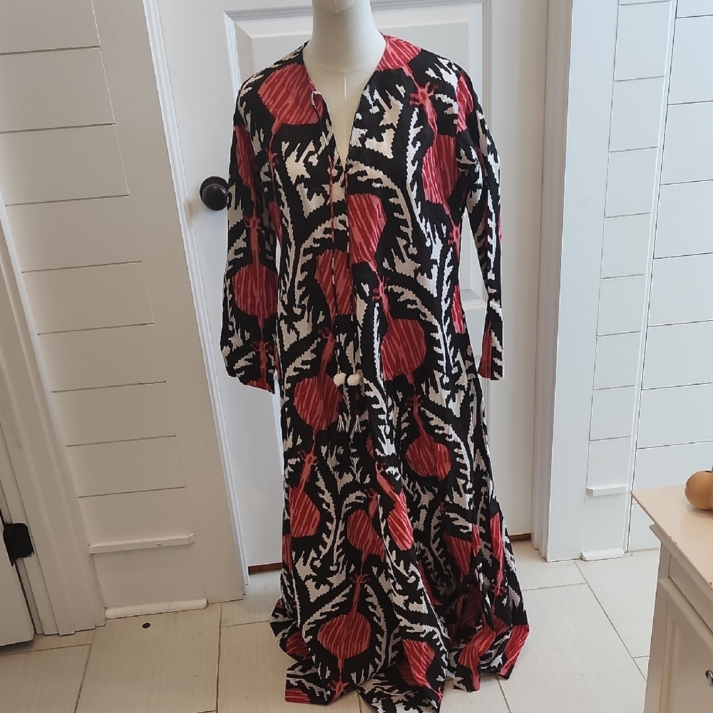 Black and Red Resort Gown with Bishop Sleeves